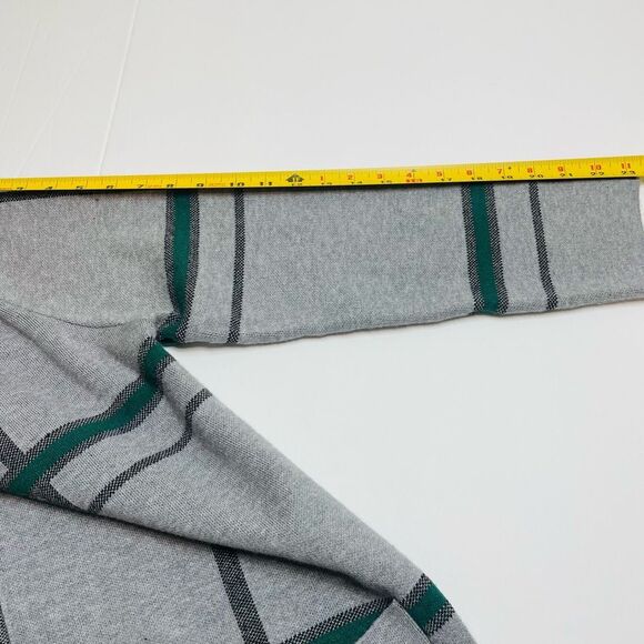 Anthropologie Oliver.O Open Front Hooded Cardigan Jacket Gray and Green Plaid Si - Picture 8 of 10